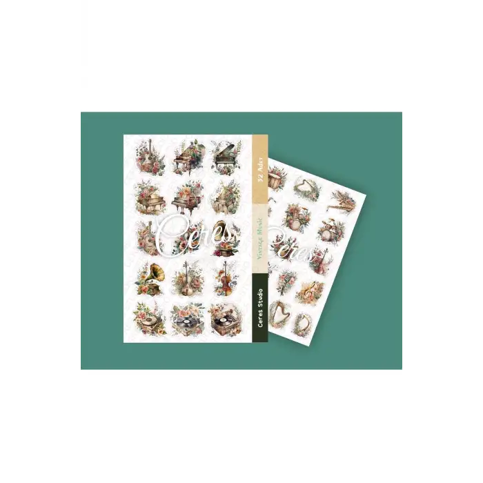 Vintage Müzik Aletleri Sticker Set Vintage Music 2 Sayfa 32 Adet Etiket Planlayıcı Bullet Journal