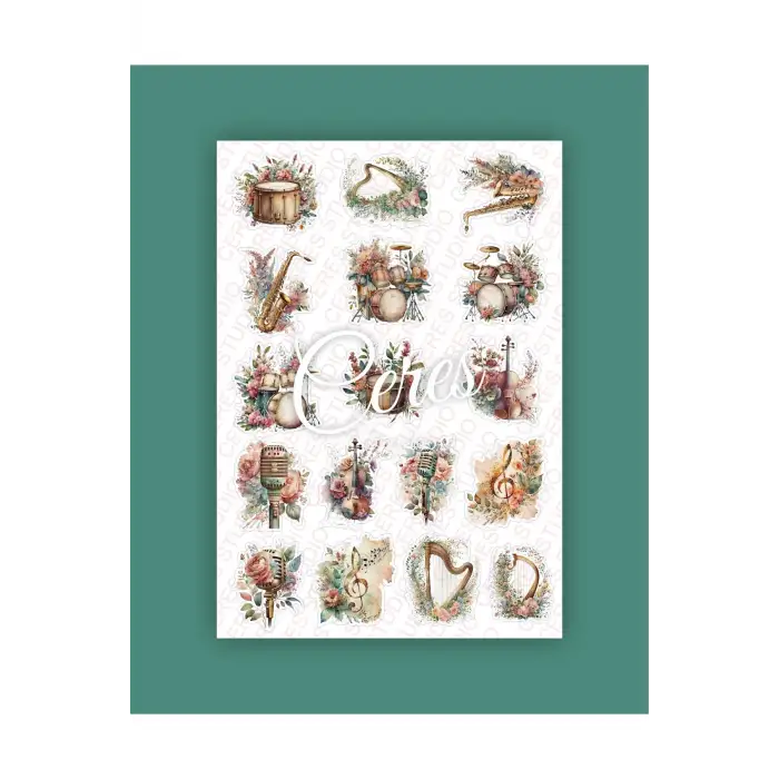 Vintage Müzik Aletleri Sticker Set Vintage Music 2 Sayfa 32 Adet Etiket Planlayıcı Bullet Journal