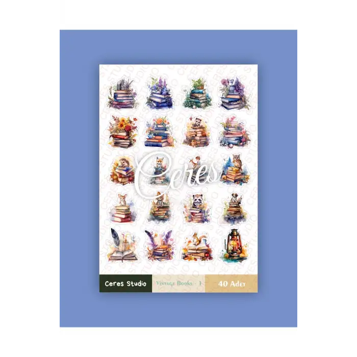 Vintage Kitaplar Tema Sticker Set Vintage Book 2 Sayfa 40 Adet Etiket Planlayıcı Bullet Journal