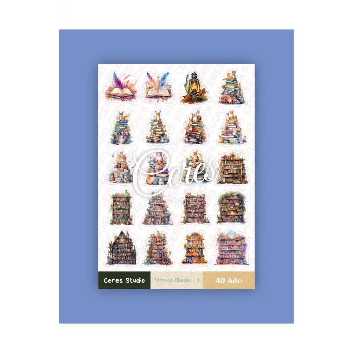 Vintage Kitaplar Tema Sticker Set Vintage Book 2 Sayfa 40 Adet Etiket Planlayıcı Bullet Journal