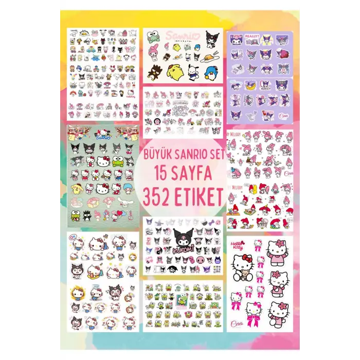 Sanrio Sticker Set Hello Kitty Kuromi 15 Syf 350 Ad. Planlayıcı Bullet Journal Telefon Vb. Etiket