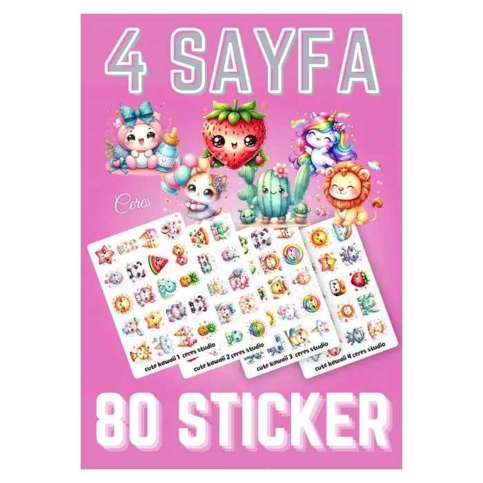 Sevimli Kawaii Sticker Etiket Seti - Laptop Telefon Defter Journal Etiketi
