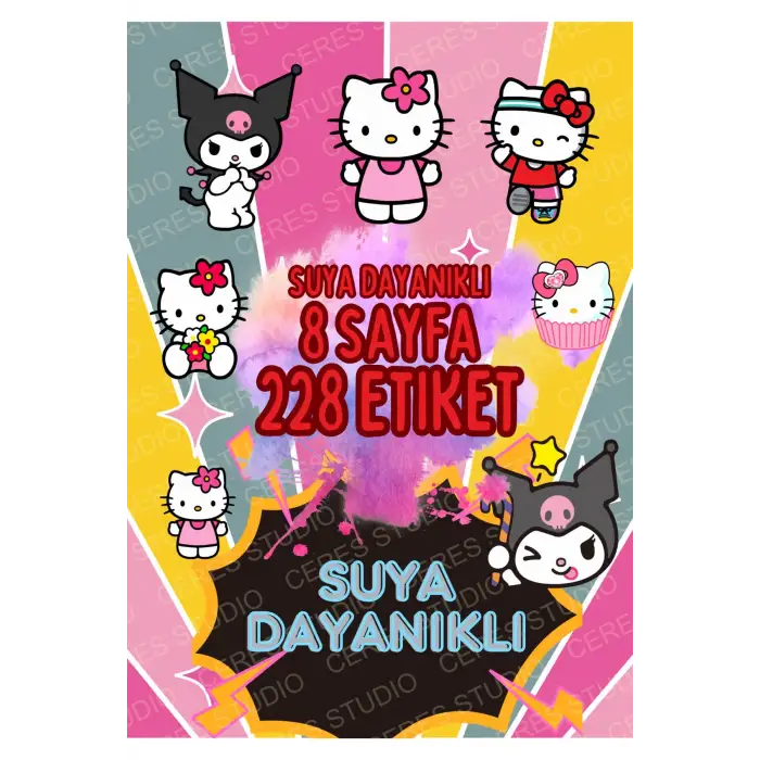 YENİ! Sanrio SUYA DAYANIKLI Etiket Sticker Set Hello Kitty Kuromi 228 Etiket