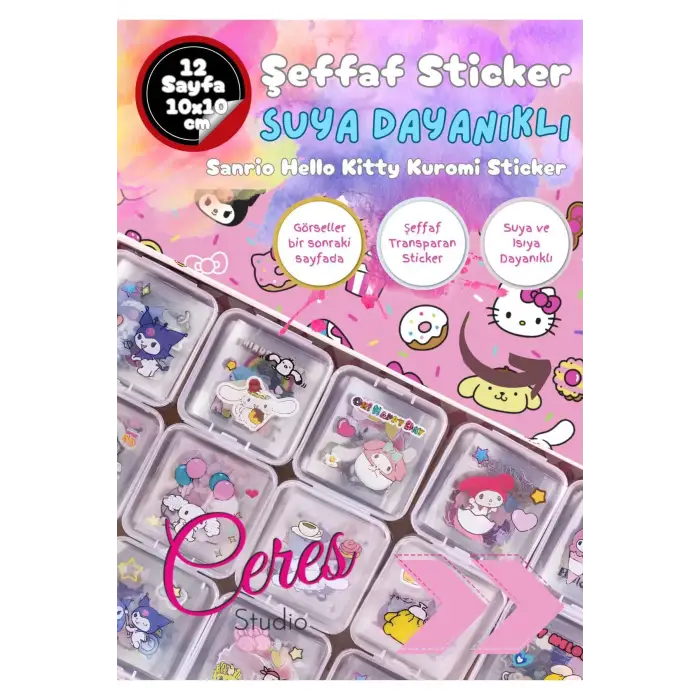 Şeffaf Kuromi Sanrio Su Geçirmez Sticker - My Melody Hello Kitty Cinnamoroll Etiket Seti