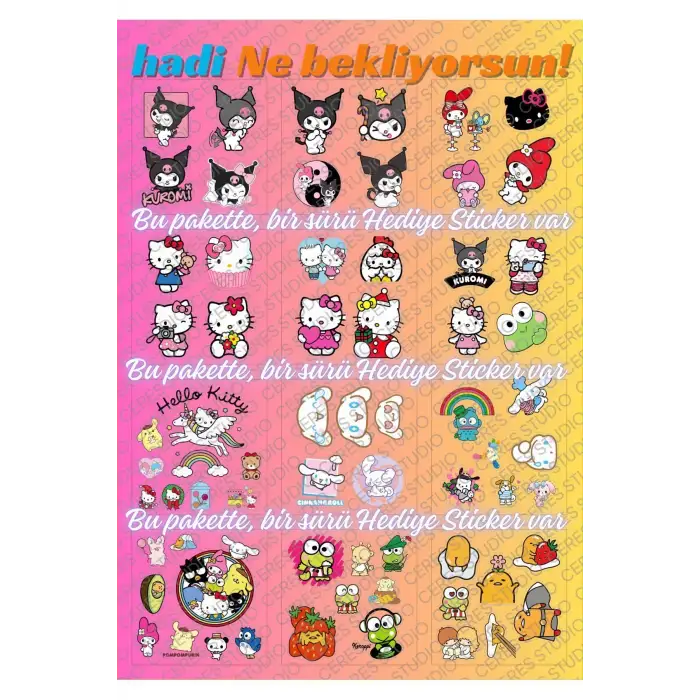 Şeffaf Kuromi Sanrio Su Geçirmez Sticker - My Melody Hello Kitty Cinnamoroll Etiket Seti