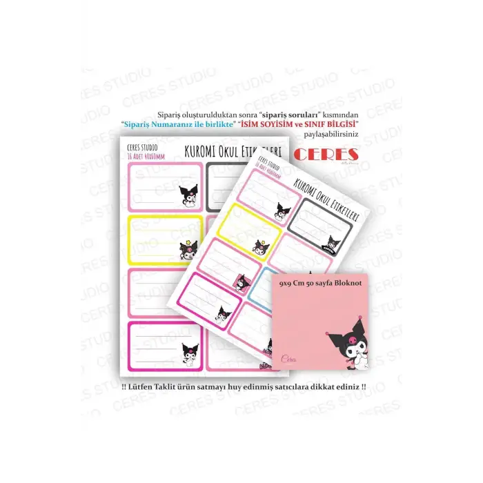 Kuromi Bloknot Ve Okul Etiketi 48 Adet 40x60mm Etiket