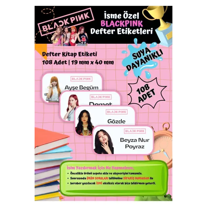 Blackpink Etiketi Defter Etiketi Kitap Etiketi Kişiye Özel Suya Dayanıklı İsim Yazılabilien