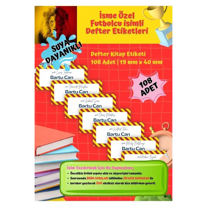 GS Etiketi Defter Etiketi Kitap Etiketi Kişiye Özel Suya Dayanıklı İsim Yazılabilien