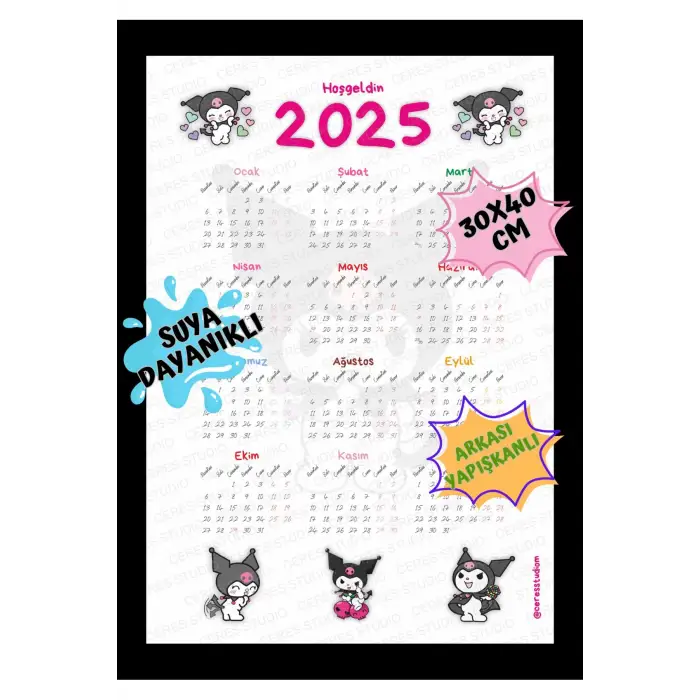 2025 Takvim - Kuromi - Hello Kitty - Harry Potter - ARKASI YAPIŞKANLIDIR