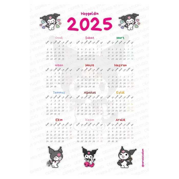 2025 Takvim - Kuromi - Hello Kitty - Harry Potter - ARKASI YAPIŞKANLIDIR