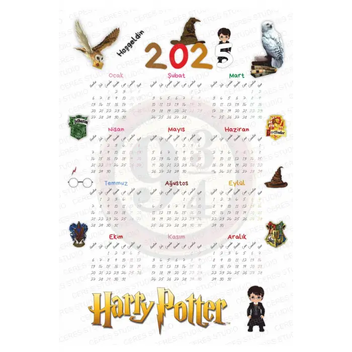 2025 Takvim - Kuromi - Hello Kitty - Harry Potter - ARKASI YAPIŞKANLIDIR