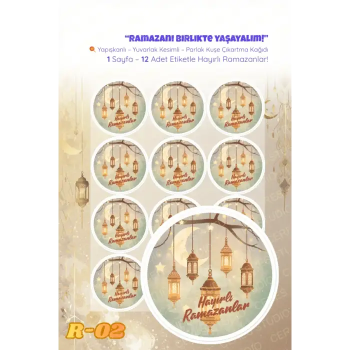 Ramazan Sticker Seti R-02 12 Adet Etiket | Yapışkanlı, Parlak Kuşe Çıkartma Kağıdı
