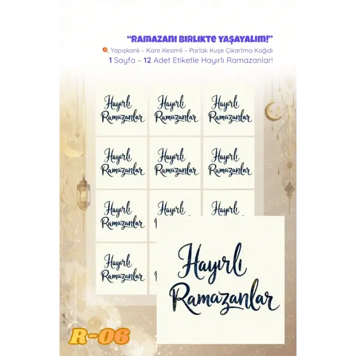 Ramazan Sticker Seti R-06 12 Adet Etiket | Yapışkanlı, Parlak Kuşe Çıkartma Kağıdı
