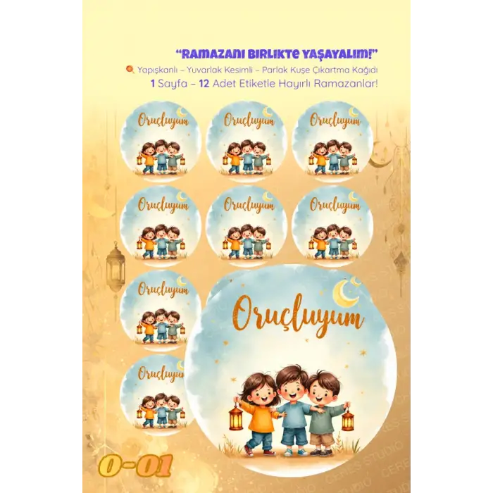 Oruçluyum Sticker Seti O-1 12 Adet Etiket | Yapışkanlı, Parlak Kuşe Çıkartma Kağıdı