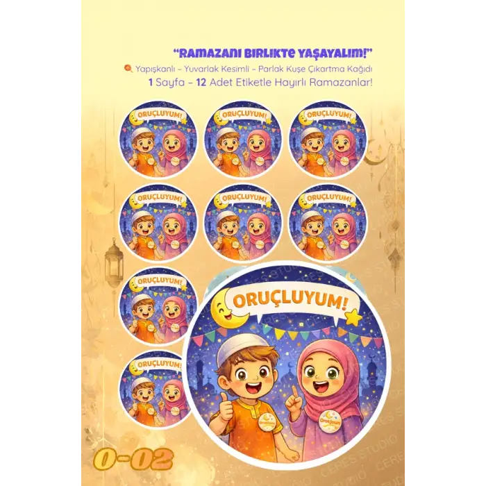 Oruçluyum Sticker Seti O-2 12 Adet Etiket | Yapışkanlı, Parlak Kuşe Çıkartma Kağıdı