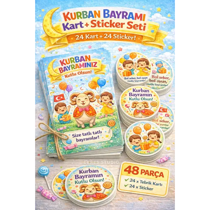 Kurban Bayramı Kart + Sticker Seti 1 (48 Parça)