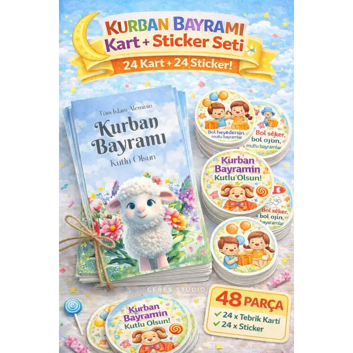 Kurban Bayramı Kart + Sticker Seti 3 (48 Parça)