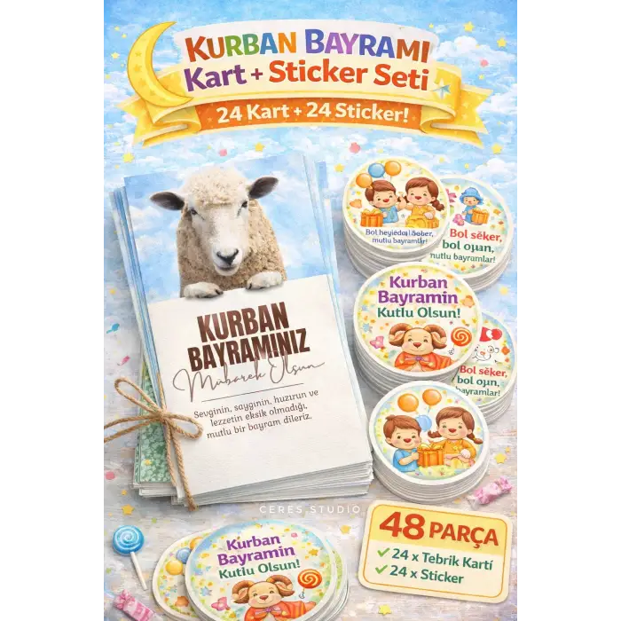 Kurban Bayramı Kart + Sticker Seti 4 (48 Parça)