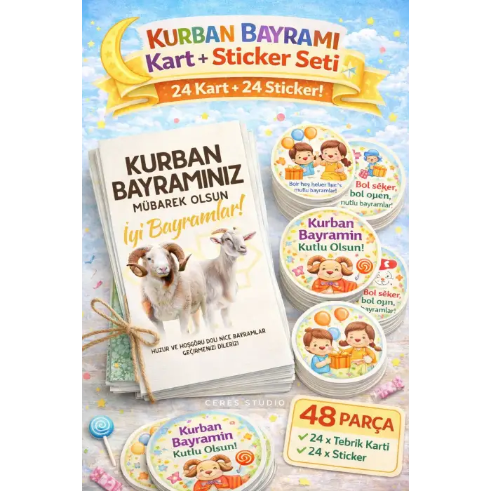 Kurban Bayramı Kart + Sticker Seti 5 (48 Parça)