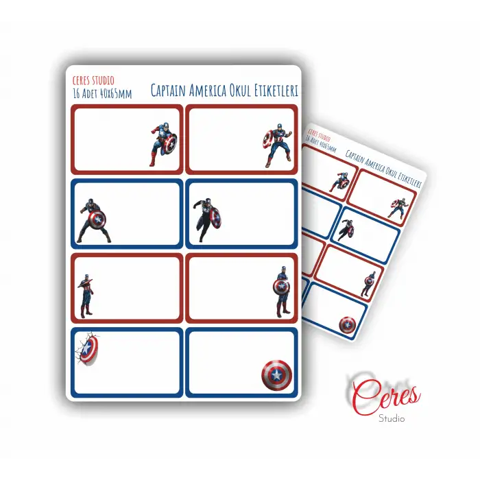 Captain America Okul Etiketi 16 Adet 40x65mm Etiket
