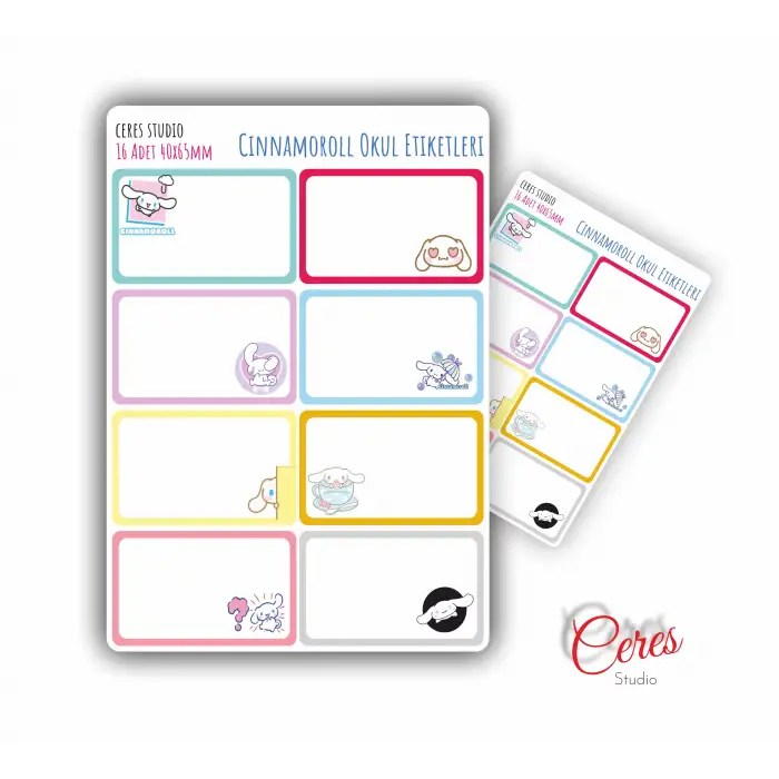 Cinnamoroll Sanrio Okul Etiketi 16 Adet 40x65mm Etiket
