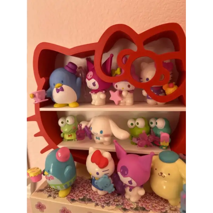 Dekoratif Hello Kitty Kesimli Masa Şifonyer Süsü - Beyaz Kasa - Pembe Fiyonk