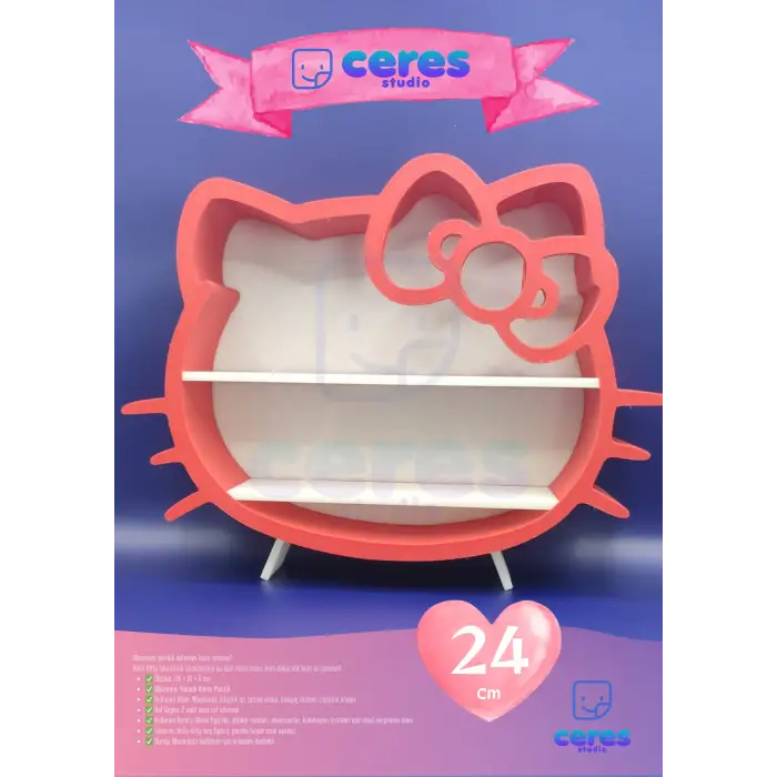 Dekoratif Hello Kitty Kesimli Masa Şifonyer Süsü - Pembe Kasa - Pembe Fiyonk