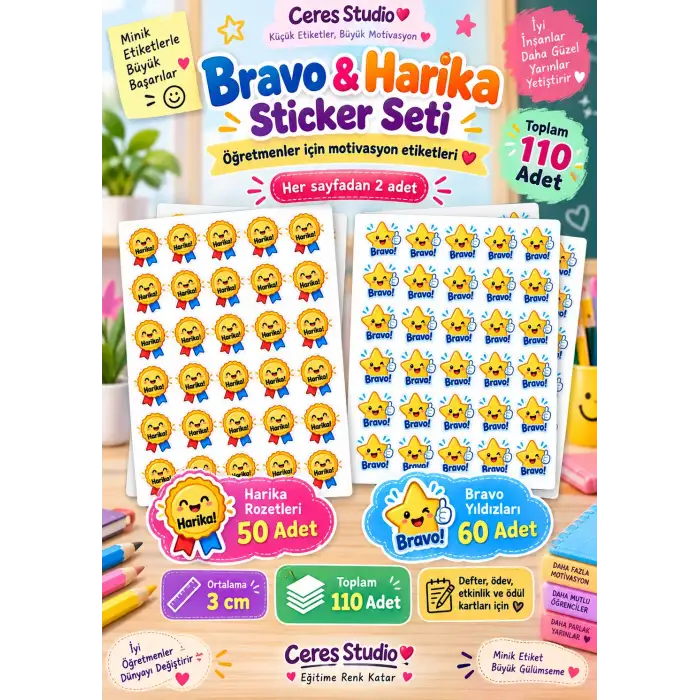 Ceres Studio Harika & Bravo Motivasyon Sticker Seti