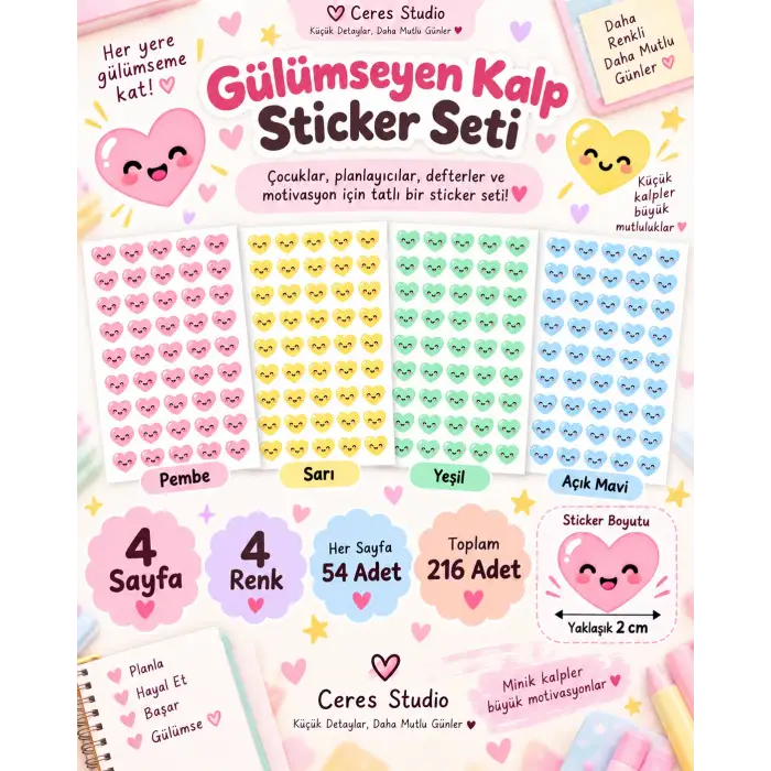 Gülümseyen Kalp Sticker Seti