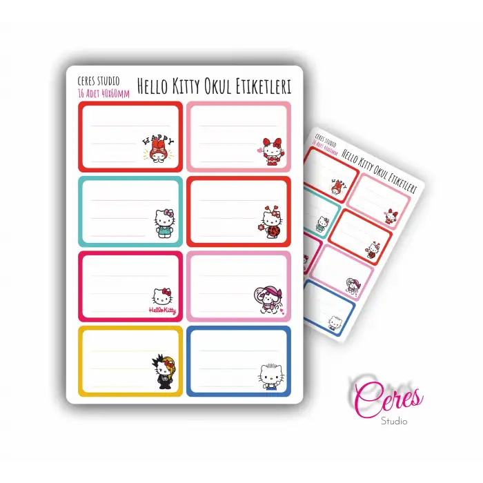 Hello Kitty Okul Etiketi 16 Adet 40x60mm Etiket