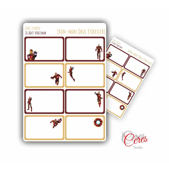Iron Man Avengers Okul Etiketi 16 Adet (2 SAYFA)