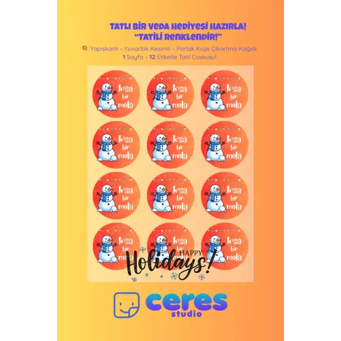 İyi Tatiller Sticker Seti K10- 12 Adet Yuvarlak Etiket | Yapışkanlı, Parlak Kuşe Çıkartma Kağıdı