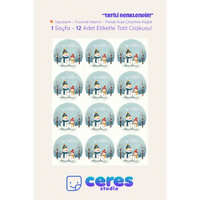 İyi Tatiller Sticker Seti K20- 12 Adet Yuvarlak Etiket | Yapışkanlı, Parlak Kuşe Çıkartma Kağıdı