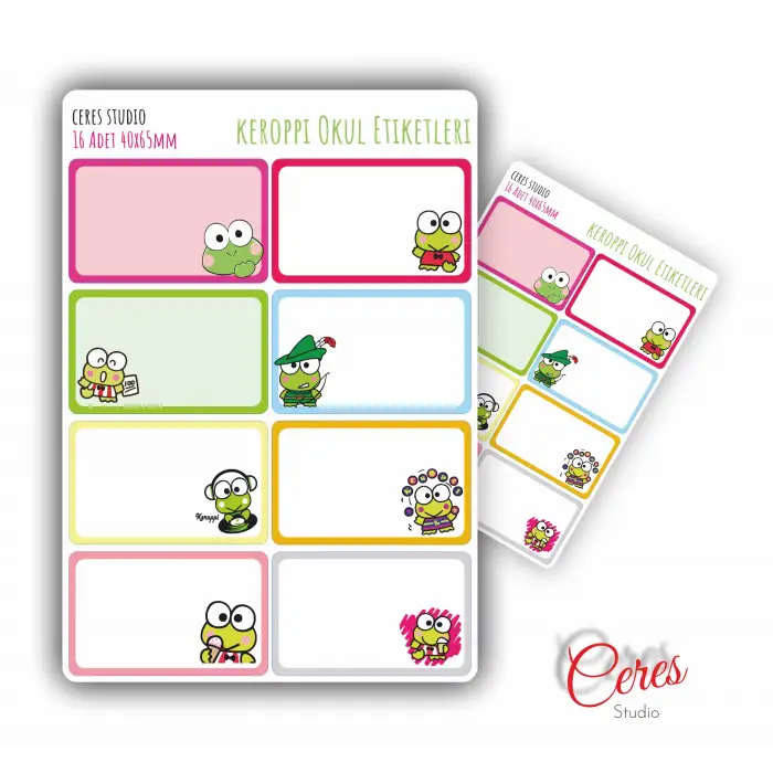 Keroppi Sanrio Okul Etiketi 16 Adet (2 SAYFA)