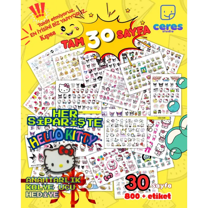 Mega Sanrio Sticker Set Hello Kitty Kuromi 30 Sayfa Çooook Fazla Sticker Etiket