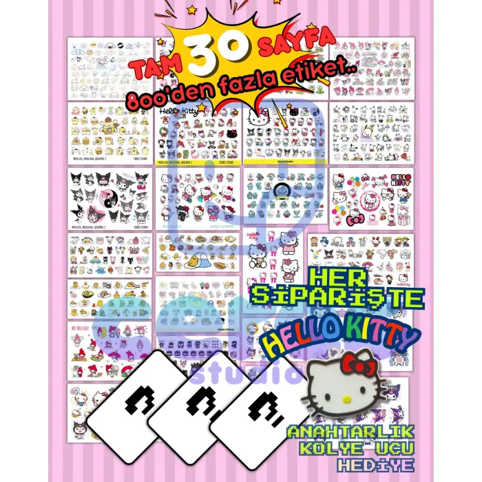 Mega Sanrio Sticker Set Hello Kitty Kuromi 30 Sayfa Çooook Fazla Sticker Etiket