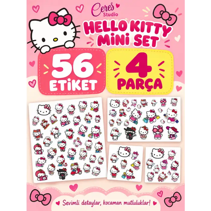 Mini Sanrio Hello Kitty Sticker Seti 4 Parça 56 Adet Etiket