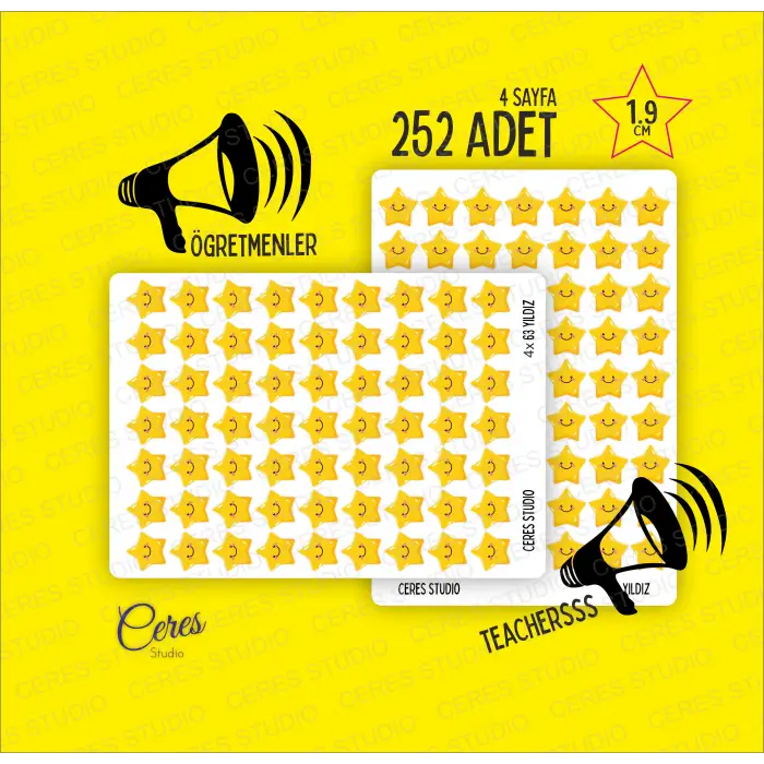 Öğretmenler Için Yıldız Etiket Star Sticker 4 Sayfa Toplam 252 Adet (1.9CM)