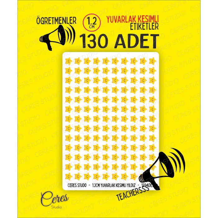 Öğretmenler Için Yıldız Etiketi Star Sticker 1 Sayfa 130 Adet 1,2cm Ebat
