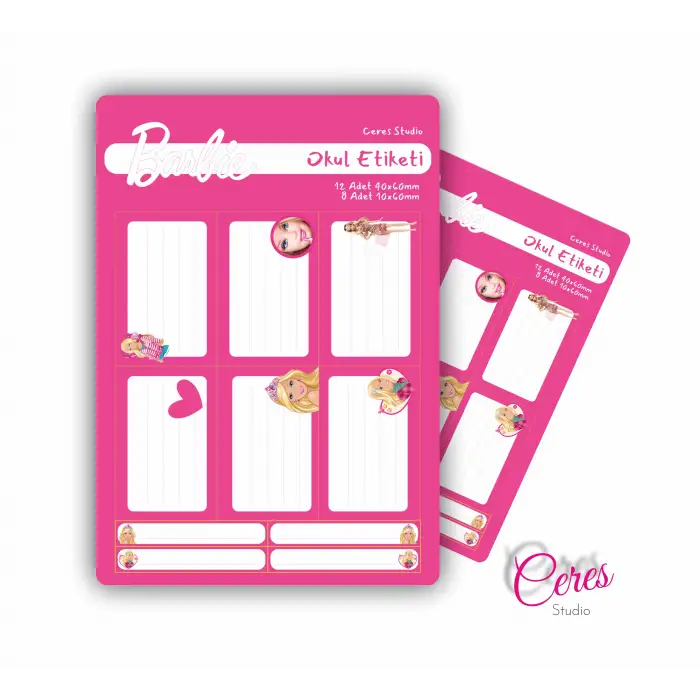 Okul Etiketi 12 Adet 40x60mm 8 Adet 10x60mm Toplam 20 Adet Barbie Temalı Okul Etiketi