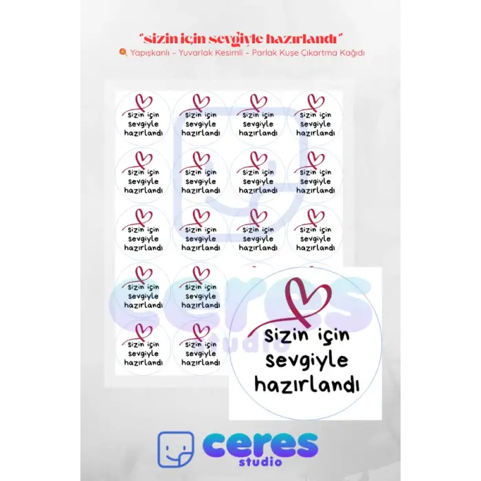 Paketlemeye Etiketi 20 adet  Sticker, Sizin için sevgiyle hazırlandı