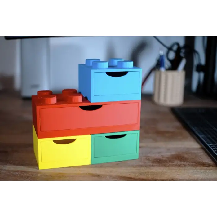 Renkli Lego Blok Organizer Kutu Seti - Masa Üstü Kalemlik Kırtasiye Çekmeceli Düzenleyici Hediye