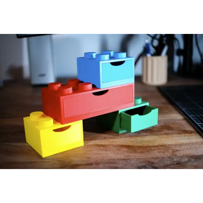 Renkli Lego Blok Organizer Kutu Seti - Masa Üstü Kalemlik Kırtasiye Çekmeceli Düzenleyici Hediye