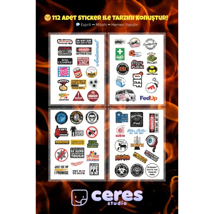 Sarcastic Mood Sticker Seti – 112 Parça Esprili, Mizahi, İronik Sticker Koleksiyonu