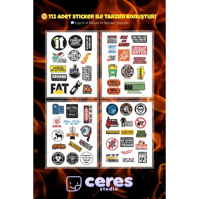 Sarcastic Mood Sticker Seti – 112 Parça Esprili, Mizahi, İronik Sticker Koleksiyonu