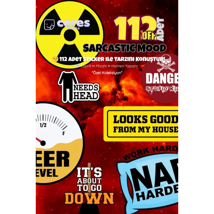 Sarcastic Mood Sticker Seti – 112 Parça Esprili, Mizahi, İronik Sticker Koleksiyonu