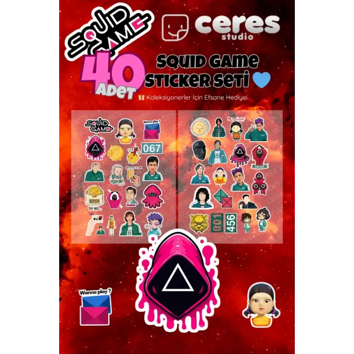 Squid Game Temalı 40’lı Sticker Seti – K-pop Kore Dizisi Etiketleri – Defter Laptop Süsleme Çıkartmaları