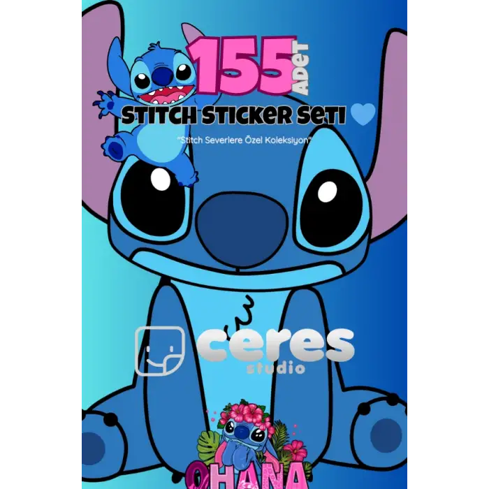 Stitch Temalı 155 Parça Sticker Seti - Kawaii Karakter Etiketleri Defter Laptop Telefon İçin
