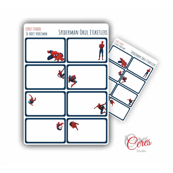 Süper Kahraman Spider Man Avengers Okul Etiketi 16 Adet (2 SAYFA)