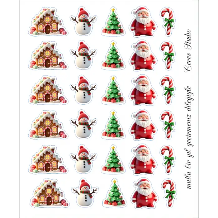 Yılbaşı Sticker, Noel Baba, Yılbaşı Figürleri Seti, 30 Adet (1 sayfa)